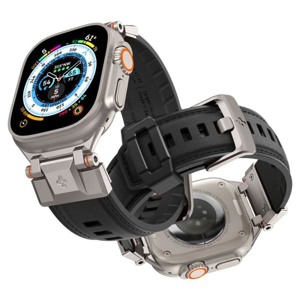 Rem för Apple Watch 1/2/3/4/5/6/7/8/9/SE/SE 2/Ultra/Ultra 2 (42/44/45/49mm) DuraPro Armor PU SPIGEN Svart