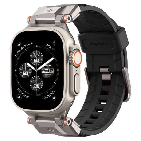 Rem för Apple Watch 1/2/3/4/5/6/7/8/9/SE/SE 2/Ultra/Ultra 2 (42/44/45/49mm) DuraPro Armor PU SPIGEN Svart