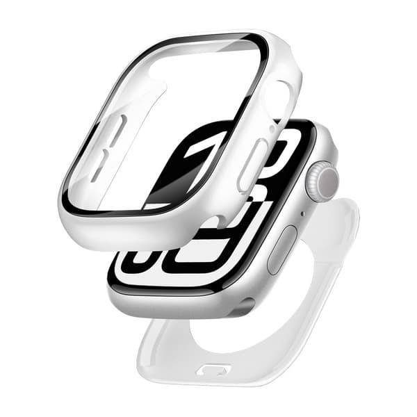 INF Elegant sølv PC-deksel med herdet glass for Apple Watch 49 mm