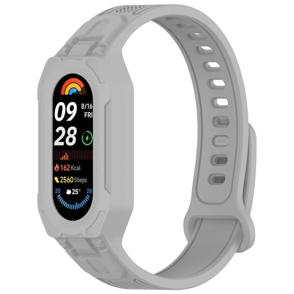 INF Yleiskäyttöinen silikoniranneke Xiaomi Mi Band 9, 8, 7, 6, 5 -laitteille Harmaa
