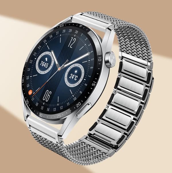 INF Premium rustfrit stålrem til Huawei GT3/GT4/Watch 3 Pro Sølv