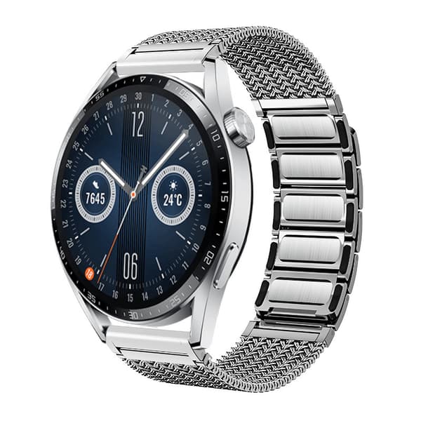 INF Premium rustfrit stålrem til Huawei GT3/GT4/Watch 3 Pro Sølv