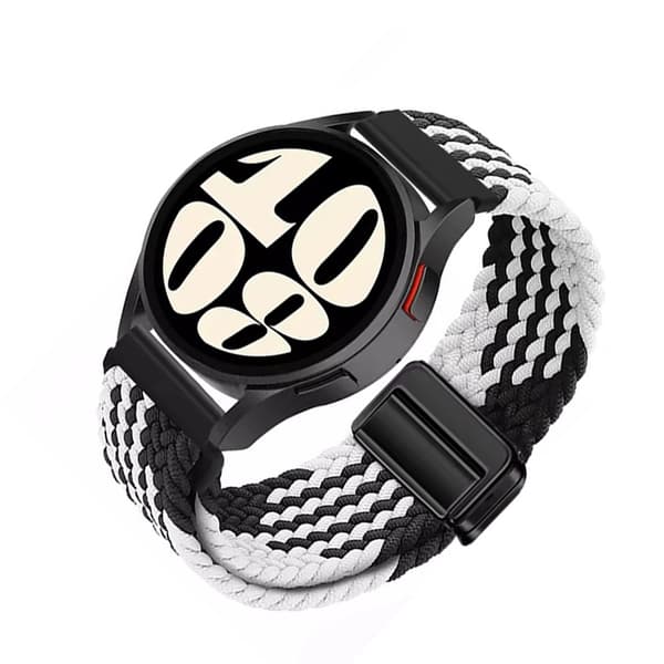 INF Svart og hvit vevd nylon 18mm klokkereim med magnetisk lås