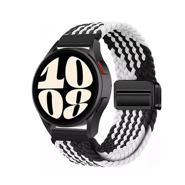INF Svart og hvit vevd nylon 18mm klokkereim med magnetisk lås