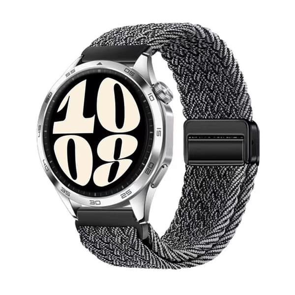 INF Grå & Vit Vävd Nylon 20mm Klockarmband med Magnetlås