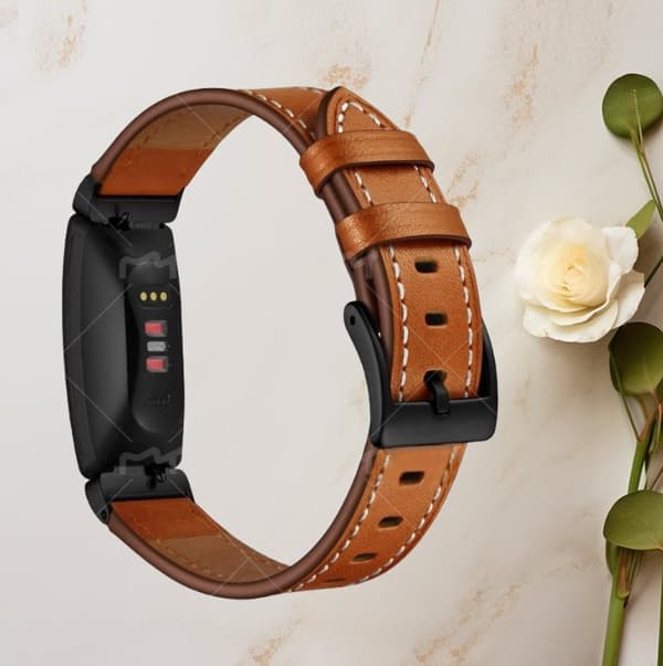 INF Premium-nahkaranneke Fitbit Inspire 1/2 HR:lle Musta