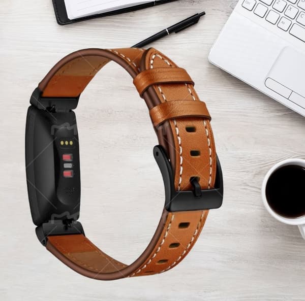 INF Premium-nahkaranneke Fitbit Inspire 1/2 HR:lle Musta