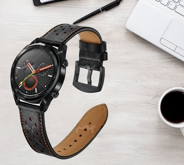 INF Premium lærreim for Huawei Watch GT1/2 (22mm) Sort