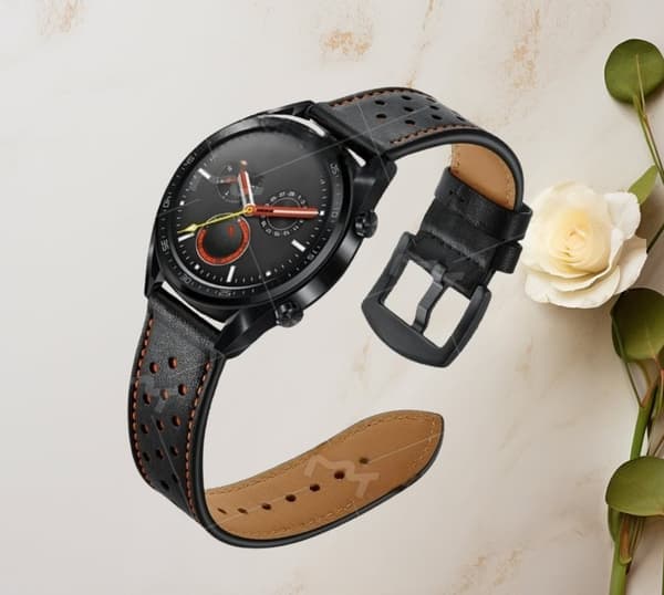 INF Premium lærreim for Huawei Watch GT1/2 (22mm) Sort