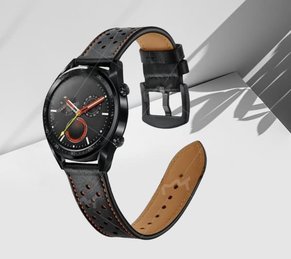 INF Premium lærreim for Huawei Watch GT1/2 (22mm) Sort