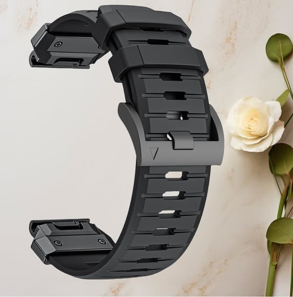 INF Premium Garmin Fenix 8 Reim: Fluororubber Klokkereim Sort 22 mm