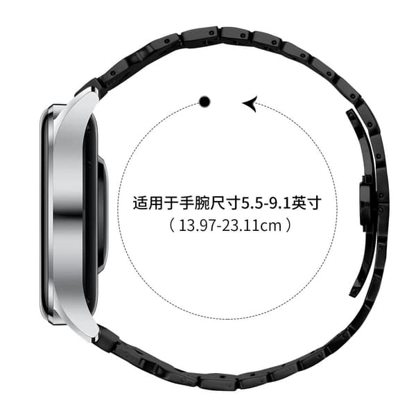 INF Ruostumattomasta teräksestä valmistettu perhoslukko 22 mm Samsung Galaxy Watchille, Huawei-sarjalle Musta