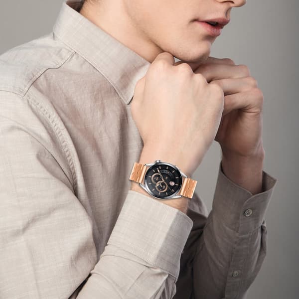 INF Rustfrit stål sommerfugl spænde rem 22mm til Samsung Galaxy Watch, Huawei Series Rose guld