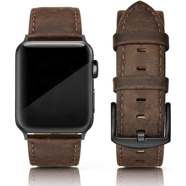 Vintage läderarmband för Apple Watch Series 7 6 5 4 3 2 1 SE Sports Edition för män, retro brun