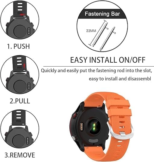 Yhteensopiva Garmin Forerunner 255 -rannekkeiden kanssa, 18 mm:n silikonikorvausranneke miehille, naisille (oranssi)