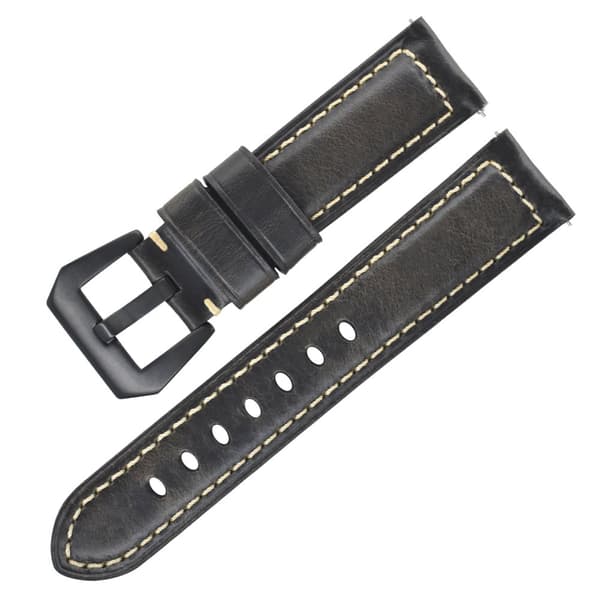 INF Italienskt läderarmband för klocka - Grå Svart - 20mm