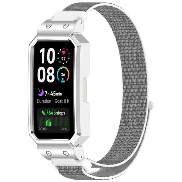 INF Snyggt vävt nylonband med silverram för Huawei Band Grå