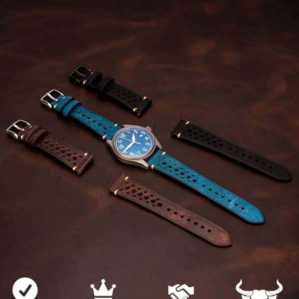 INF Svart frostet lærreim for Huawei Tissot 19 mm