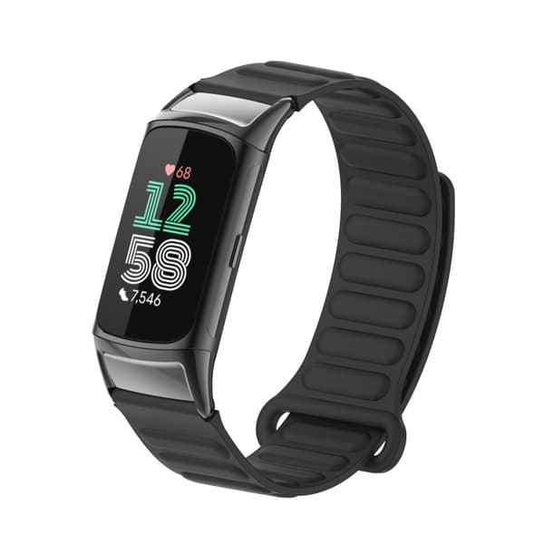 INF Magneettinen silikoniranneke Fitbit Charge 5:lle metallipäällä Musta