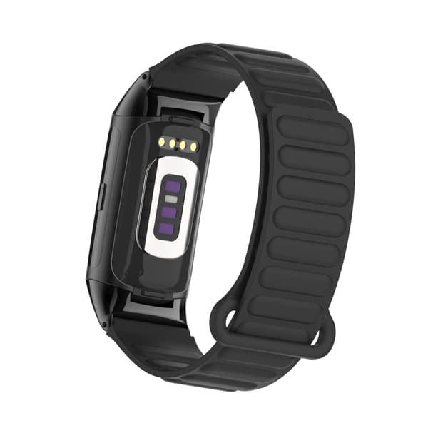 INF Magneettinen silikoniranneke Fitbit Charge 5:lle metallipäällä Musta