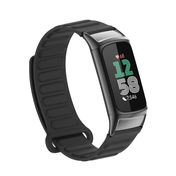 INF Magneettinen silikoniranneke Fitbit Charge 5:lle metallipäällä Musta