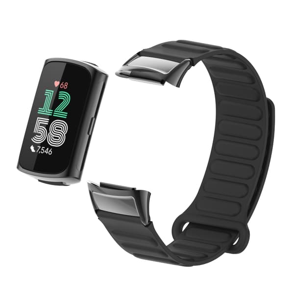 INF Magneettinen silikoniranneke Fitbit Charge 5:lle metallipäällä Musta