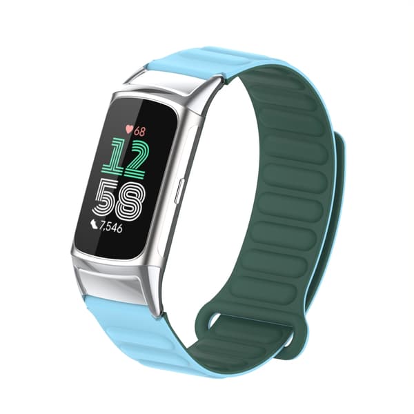 INF Magnetisk silikonrem for Fitbit Charge 5 med metallhode Blå