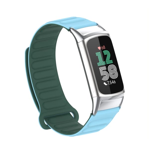 INF Magnetisk silikonrem for Fitbit Charge 5 med metallhode Blå