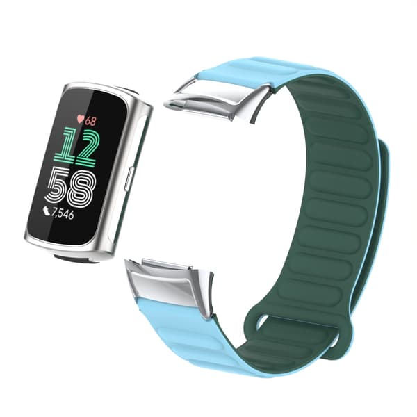 INF Magnetisk silikonrem for Fitbit Charge 5 med metallhode Blå