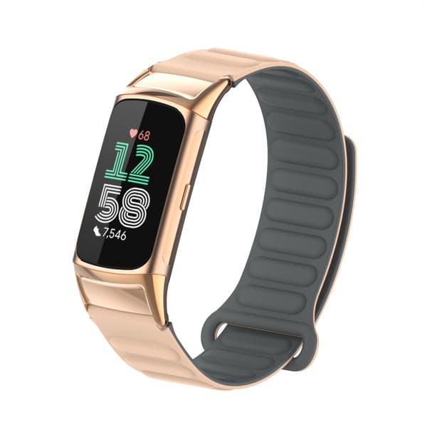 INF Magnetiskt silikonarmband för Fitbit Charge 5 med metallhuvud Aprikos
