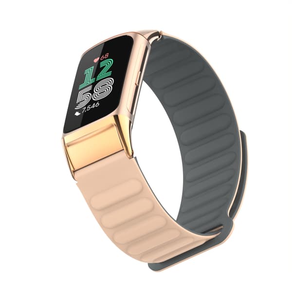 INF Magnetiskt silikonarmband för Fitbit Charge 5 med metallhuvud Aprikos