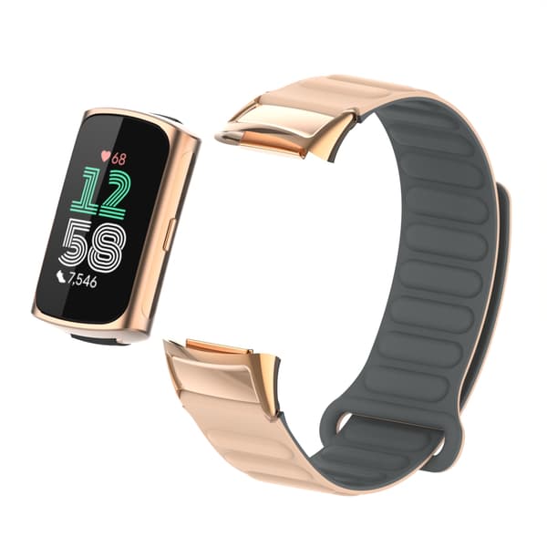 INF Magnetiskt silikonarmband för Fitbit Charge 5 med metallhuvud Aprikos