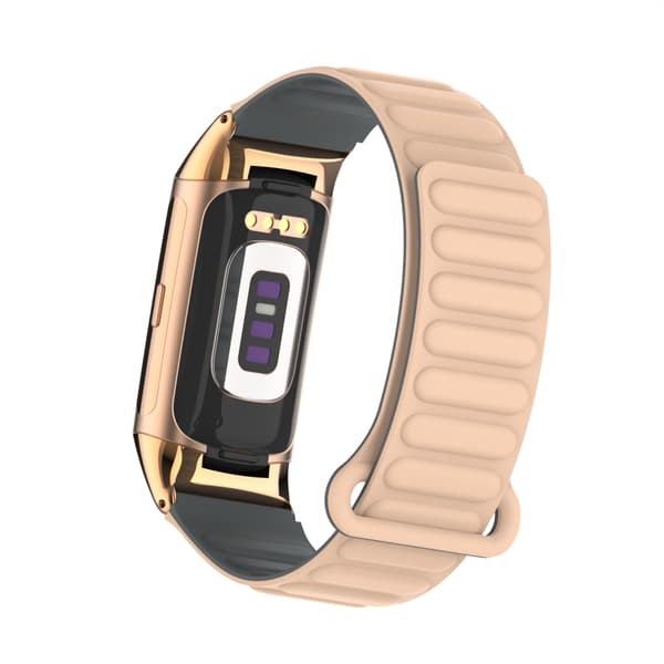 INF Magnetiskt silikonarmband för Fitbit Charge 5 med metallhuvud Aprikos