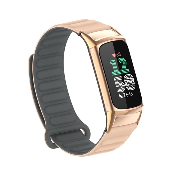 INF Magnetiskt silikonarmband för Fitbit Charge 5 med metallhuvud Aprikos