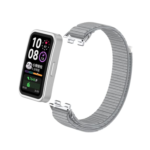 INF Tyylikäs nailonnauha Huawei Band 10/9/8 -laitteelle metallisovittimilla Harmaa