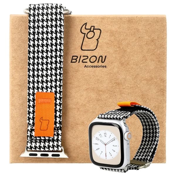 Bizon Strap Watch Urban för Apple Watch 38/40/41/42 mm, svart och vit hundtandsmönster