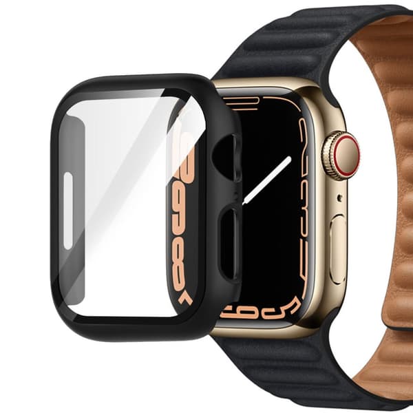 Bizon-fodral, fodral + glasset till Apple Watch 45 mm, svart