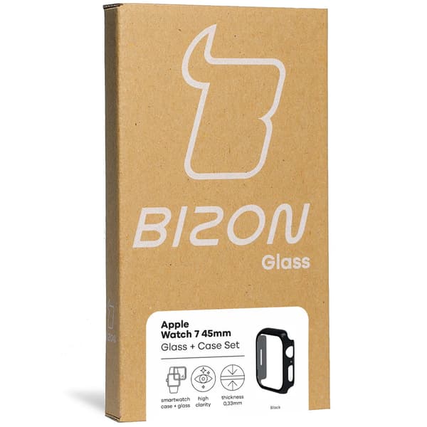 Bizon-fodral, fodral + glasset till Apple Watch 45 mm, svart