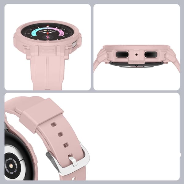 Bizon-rem + urkasse Watch Action Pro til Galaxy Watch 5 Pro 45 mm, lyserød