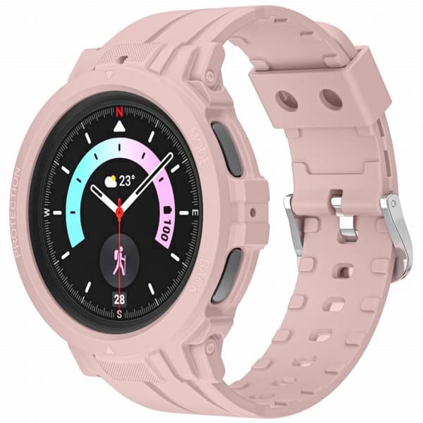 Bizon-rem + urkasse Watch Action Pro til Galaxy Watch 5 Pro 45 mm, lyserød