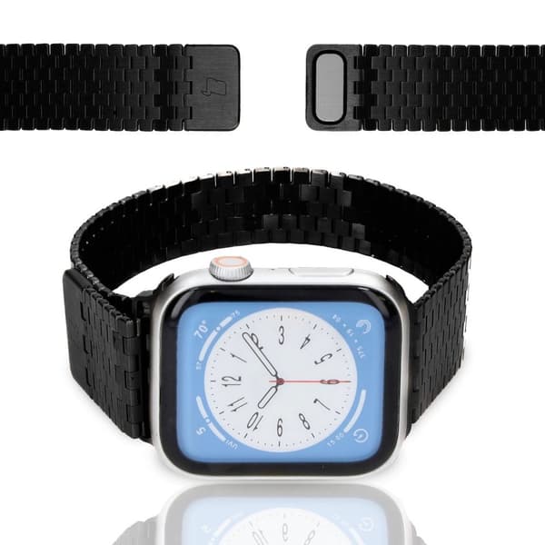 Bizon Strap Titanium -ranneke Apple Watchille 44/45/46/49 mm, musta