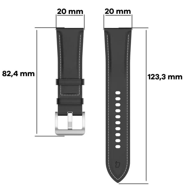 Bizon Strap Watch Casual 20 mm Galaxy Watch FE/7/6/6 Classic/5/5Pro/4/4 Classic -kellolle, musta