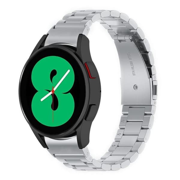 Bizon Strap Watch Aura ruostumattomasta teräksestä valmistettu ranneke Galaxy Watch FE/7/6/6 Classic/5/5 Pro/4/4 Classic -kellolle, hopea