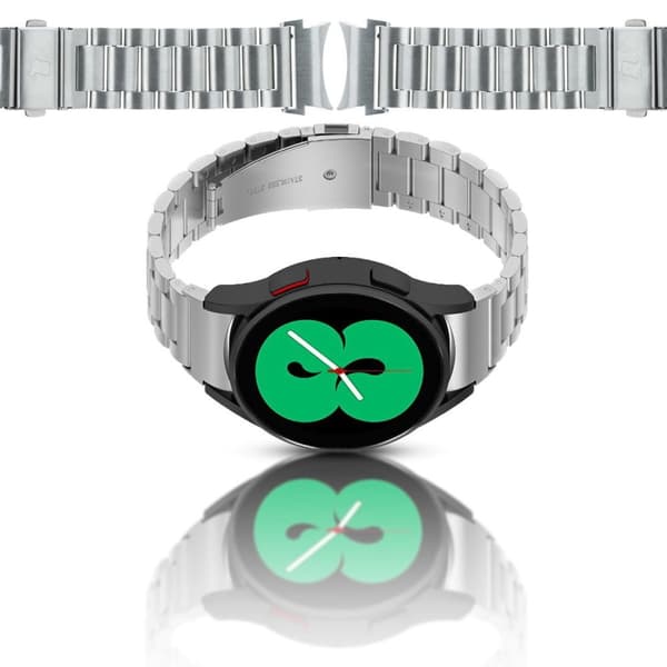 Bizon Strap Watch Aura ruostumattomasta teräksestä valmistettu ranneke Galaxy Watch FE/7/6/6 Classic/5/5 Pro/4/4 Classic -kellolle, hopea
