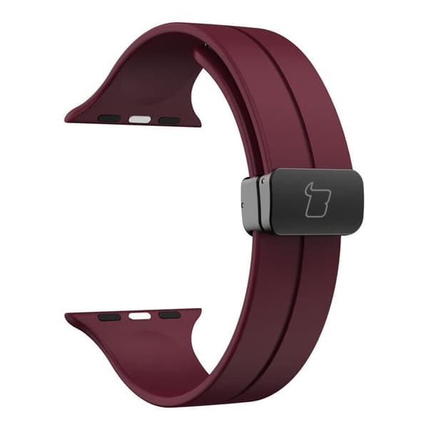 Bizon klockarmband silikon L för Apple Watch 44/45/46/49mm, vinröd