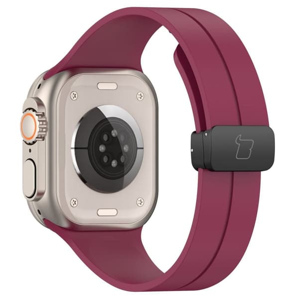 Bizon klockarmband silikon L för Apple Watch 44/45/46/49mm, vinröd
