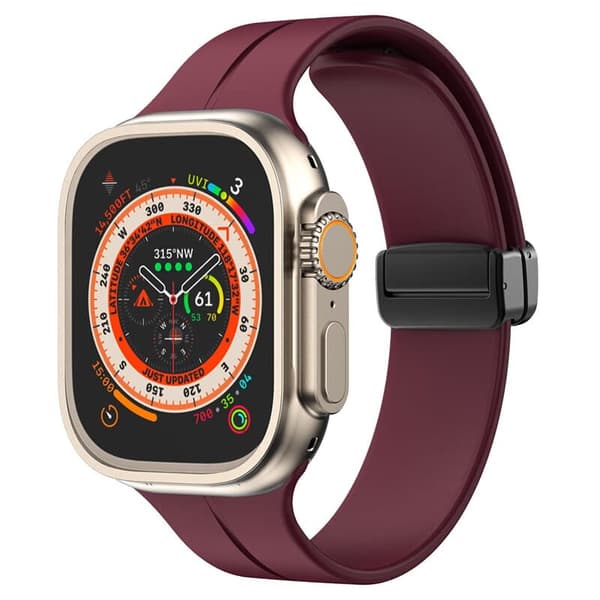 Bizon klockarmband silikon L för Apple Watch 44/45/46/49mm, vinröd
