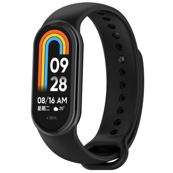 Bizon Strap Watch Dots Silikoniranneke Xiaomi Smart Band 9/9 NFC/8:lle, Musta