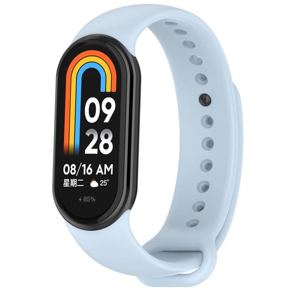 Bizon Strap Watch Dots Silikonarmband för Xiaomi Smart Band 9 / 9 NFC / 8, Ljusblå