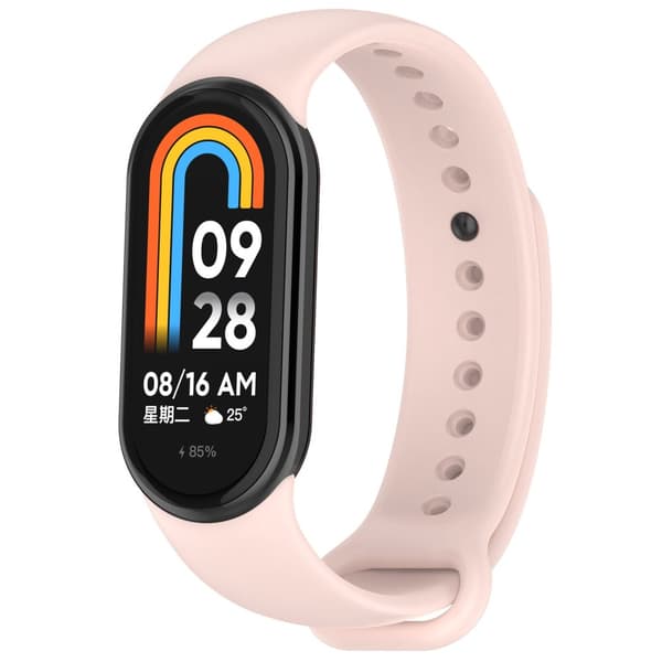 Bizon Strap Watch Dots silikoniranneke Xiaomi Smart Band 9/9 NFC/8:lle, vaaleanpunainen